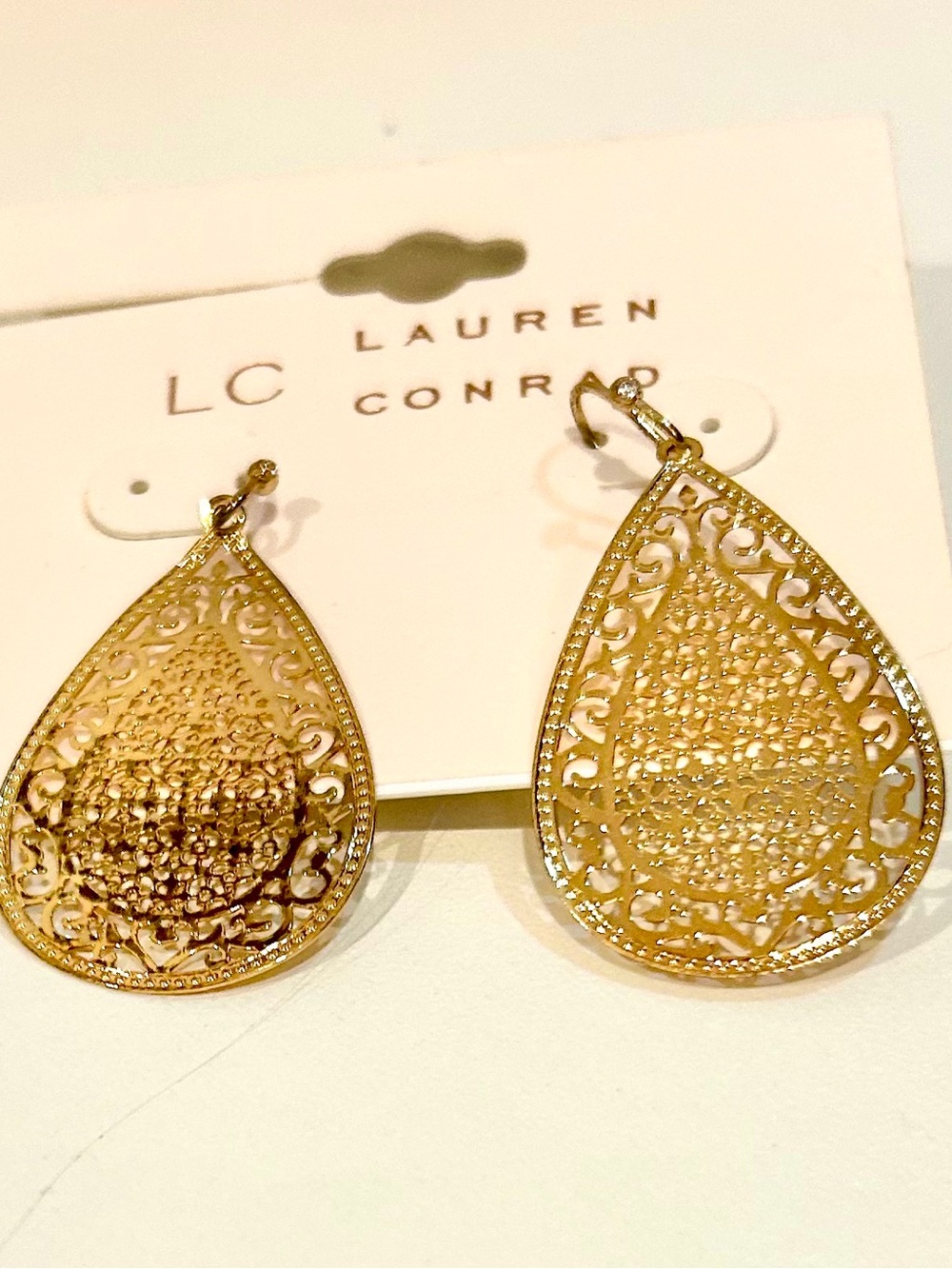 LC Lauren Conrad Gold Filigree Teardrop Dangle Earrings